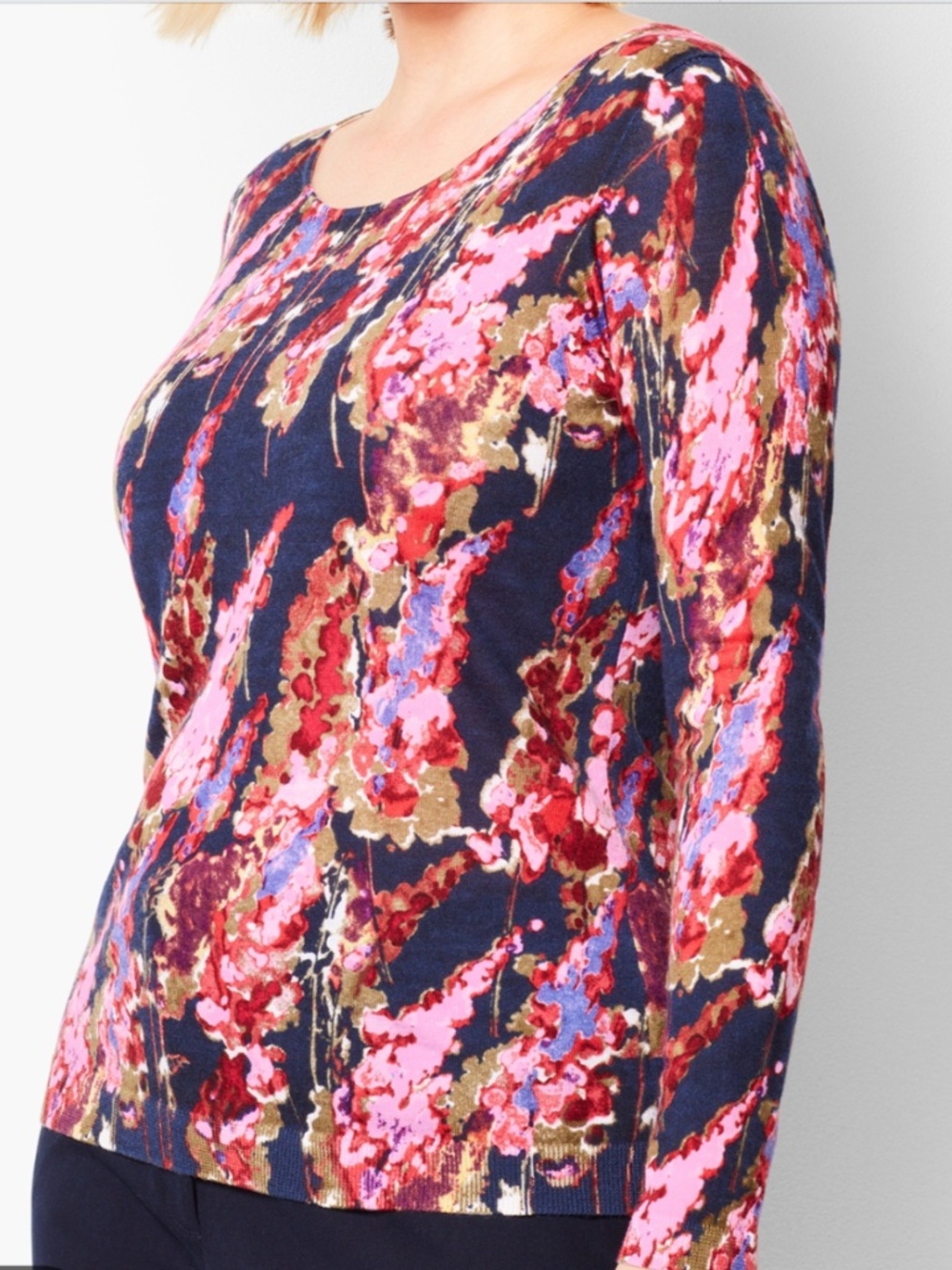 Talbots Pure Merino Wool Floral Sweater Long Sleeve Pullover Knit Top Size XL